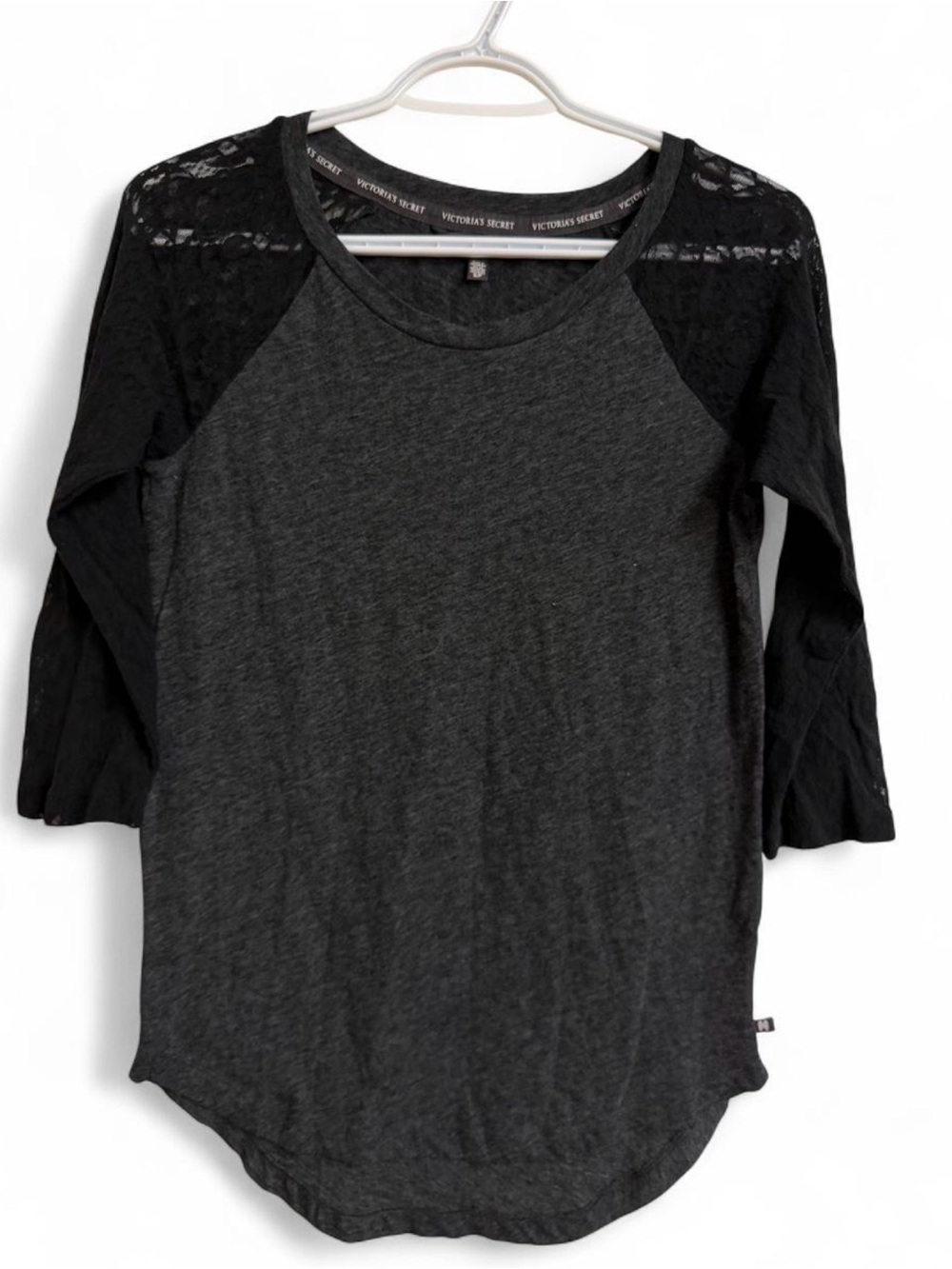 Victoria's Secret Charcoal & Black Lace Raglan Tee